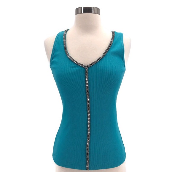 Bisou Bisou Tops - Bisou Bisou Teal Rhinestone Tank Top